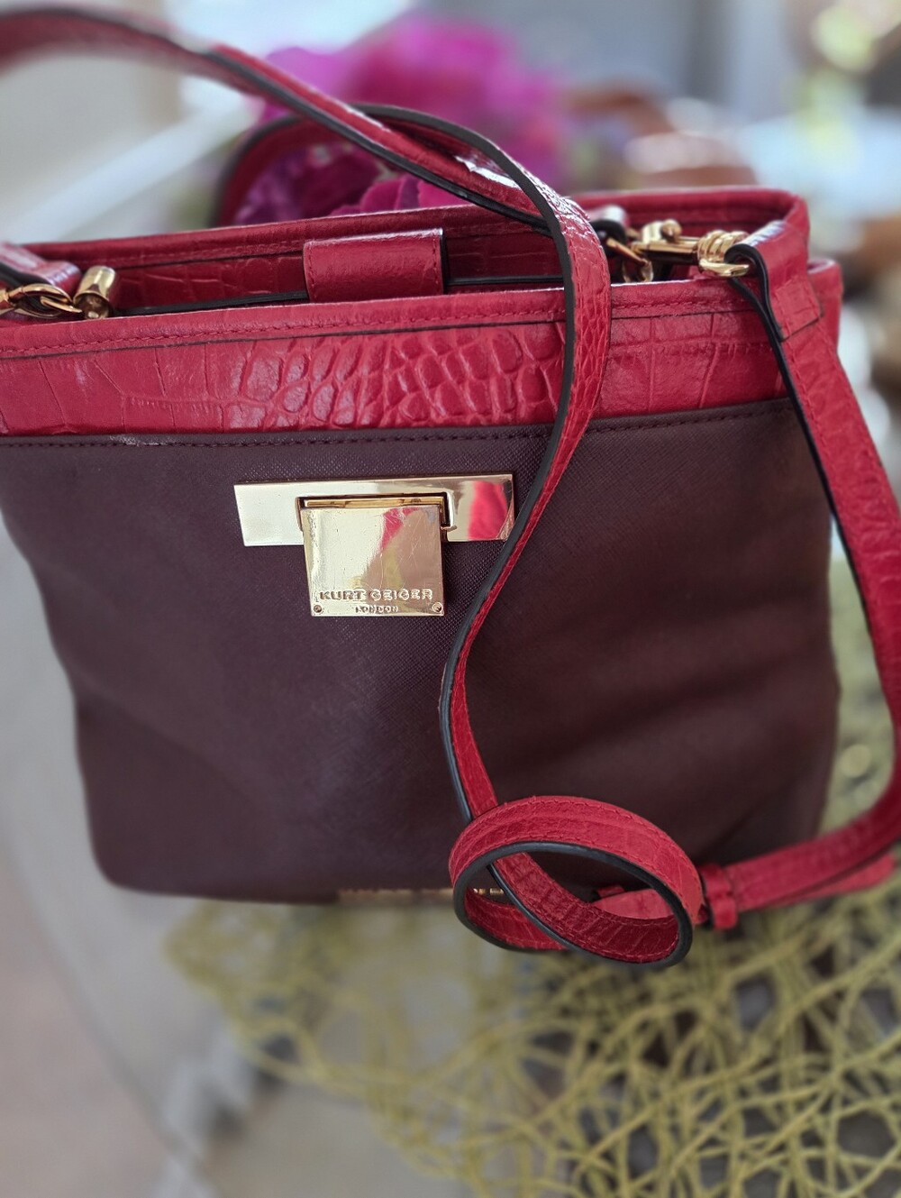 Kurt Geiger Burgundy Body with Red Trim Crossbody Bag Excellent